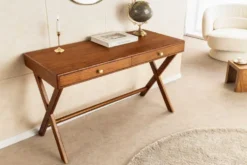 Stilvoller Konsolentisch SECRETARIO 110cm braun Akazie gold mit Schubladen