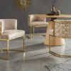 Stilvoller Stuhl ELEGANCE beige Samt gold Edelstahl mit Armlehne