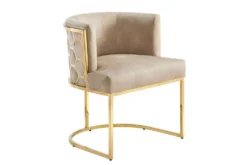 Stilvoller Stuhl ELEGANCE beige Samt gold Edelstahl mit Armlehne
