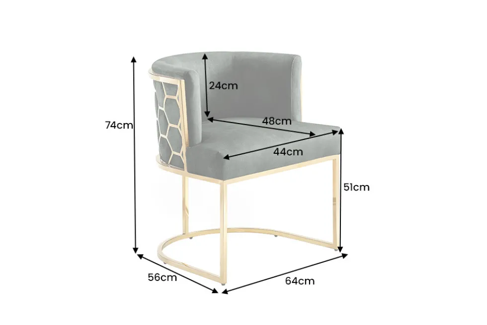 Stilvoller Stuhl ELEGANCE grün Samt gold Edelstahl mit Armlehne