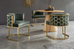 Stilvoller Stuhl ELEGANCE grün Samt gold Edelstahl mit Armlehne