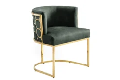 Stilvoller Stuhl ELEGANCE grün Samt gold Edelstahl mit Armlehne