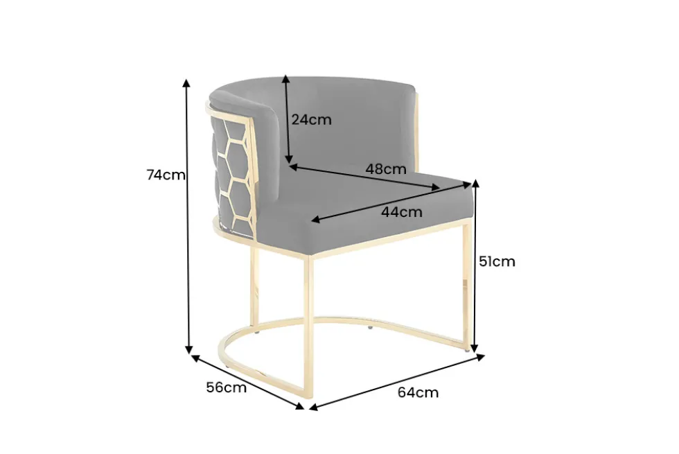 Stilvoller Stuhl ELEGANCE schwarz Samt gold Edelstahl mit Armlehne