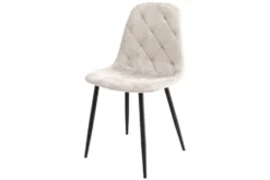 Stilvoller Stuhl GLAMM champagner beige Chenille Cremona mit Rauten-Steppung schwarz Metall