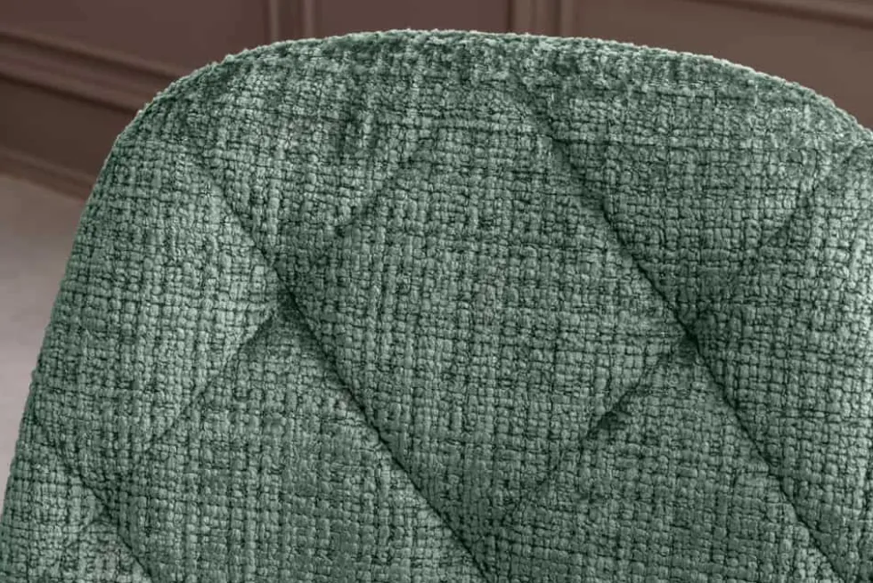 Stilvoller Stuhl GLAMM grün Chenille Cremona mit Rauten-Steppung schwarze Metallbeine