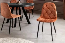 Stilvoller Stuhl GLAMM rost braun Chenille Cremona Rauten-Steppung schwarz Metall