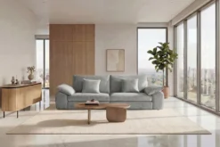 Stilvolles Big Sofa SOHO 260cm grau Chenille 4-Sitzer Couch mit Wellenunterfederung