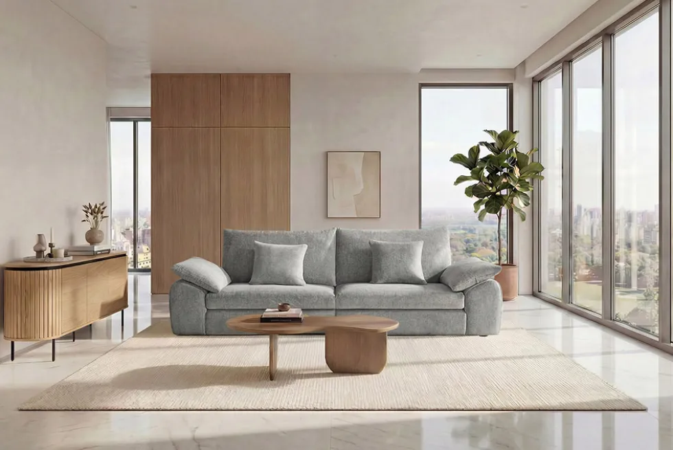 Stilvolles Big Sofa SOHO 260cm grau Chenille 4-Sitzer Couch mit Wellenunterfederung