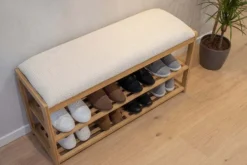 Stilvolle Schuhbank ZEN-BO 80cm natur beige Bambus Regal Sitzbank mit Stauraum