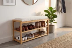 Stilvolle Schuhbank ZEN-BO 80cm natur beige Bambus Regal Sitzbank mit Stauraum