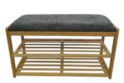 Stilvolle Schuhbank ZEN-BO 80cm natur grau Bambus Regal Sitzbank mit Stauraum