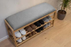 Stilvolle Schuhbank ZEN-BO 80cm natur grau Bambus Regal Sitzbank mit Stauraum