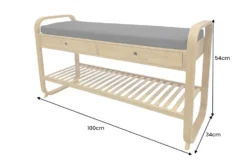 Stilvolle Schuhbank ZEN-BO 100cm natur grau Bambus Regal Sitzbank mit Schubladen