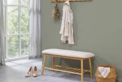 Stilvolle Schuhbank ZEN-BO 90cm natur beige Bambus Regal Sitzbank mit Stauraum