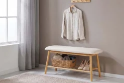 Stilvolle Schuhbank ZEN-BO 90cm natur beige Bambus Regal Sitzbank mit Stauraum