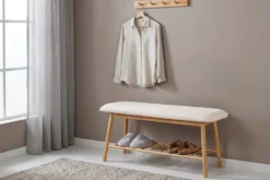 Stilvolle Schuhbank ZEN-BO 90cm natur beige Bambus Regal Sitzbank mit Stauraum