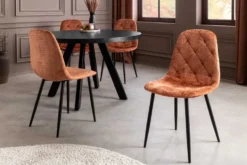 Stilvolles 2er-Set Stühle GLAMM rost braun Chenille Cremona schwarze Metallbeine