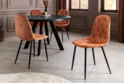 Stilvolles 2er-Set Stühle GLAMM rost braun Chenille Cremona schwarze Metallbeine