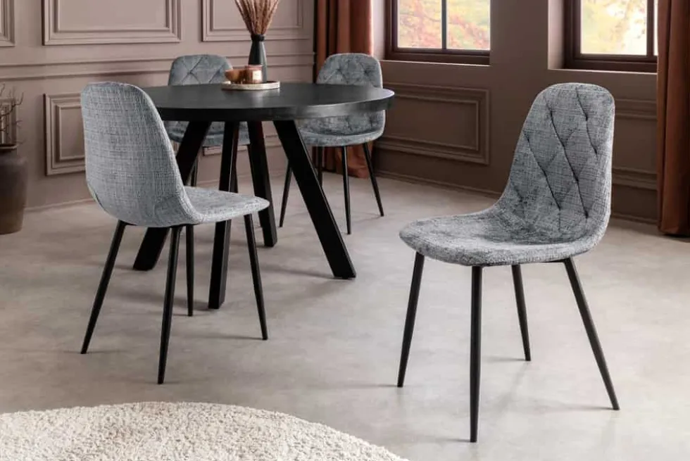 Stilvolles 2er-Set Stühle GLAMM grau Chenille Cremona schwarze Metallbeine