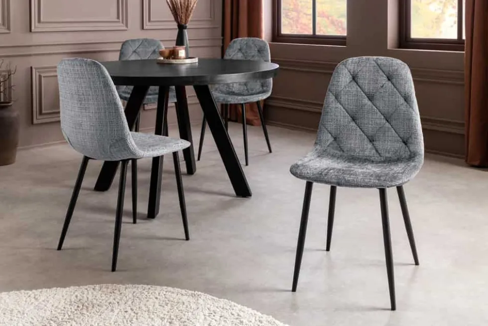 Stilvolles 2er-Set Stühle GLAMM grau Chenille Cremona schwarze Metallbeine