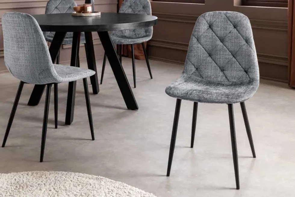 Stilvolles 2er-Set Stühle GLAMM grau Chenille Cremona schwarze Metallbeine