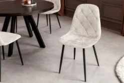 Stilvolles 2er-Set Stühle GLAMM champagner beige Chenille Cremona schwarze Metallbeine