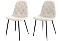 Stilvolles 2er-Set Stühle GLAMM champagner beige Chenille Cremona schwarze Metallbeine