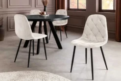 Stilvolles 2er-Set Stühle GLAMM champagner beige Chenille Cremona schwarze Metallbeine