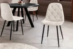 Stilvolles 2er-Set Stühle GLAMM champagner beige Chenille Cremona schwarze Metallbeine