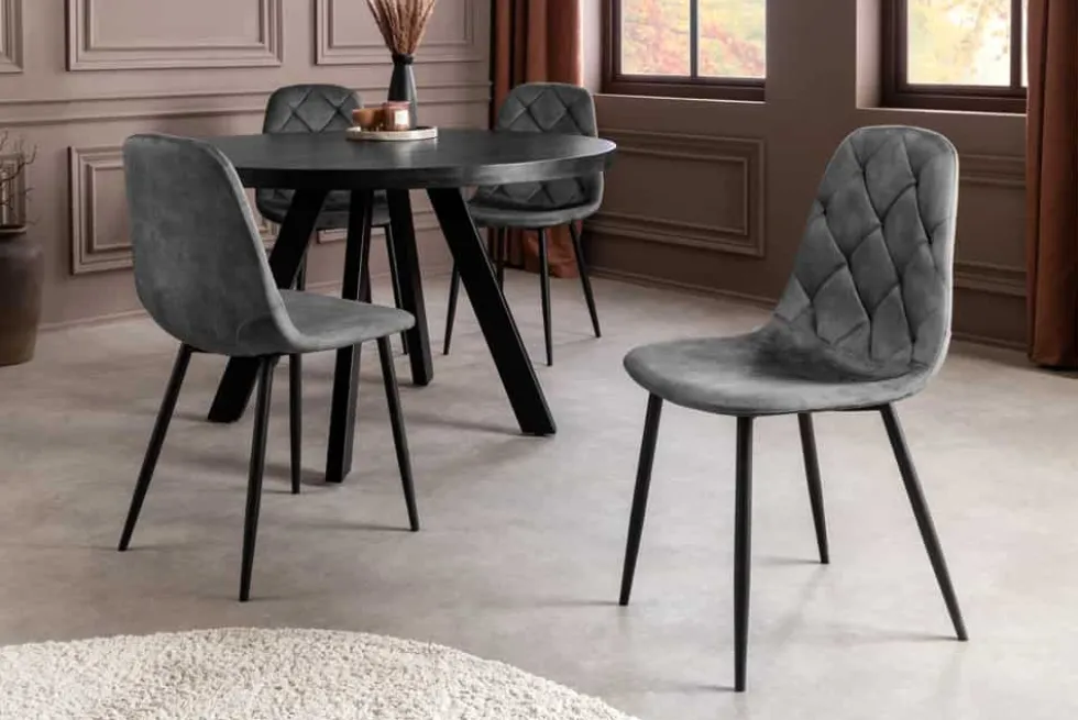 Stilvolles 2er-Set Stühle GLAMM anthrazit Samt schwarze Metallbeine