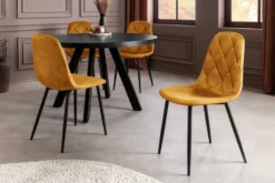 Stilvolles 2er-Set Stühle GLAMM senfgelb Samt schwarze Metallbeine