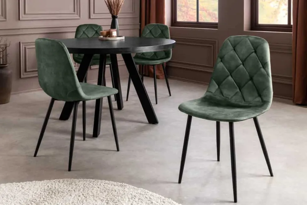 Stilvolles 2er-Set Stühle GLAMM grün Samt schwarze Metallbeine