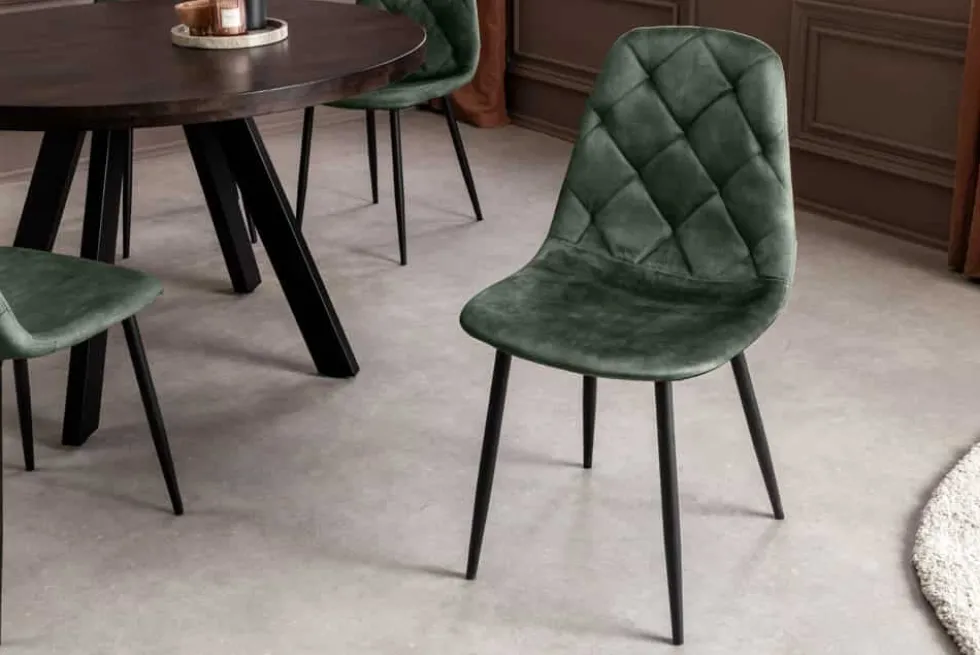 Stilvolles 2er-Set Stühle GLAMM grün Samt schwarze Metallbeine