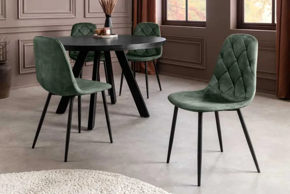 Stilvolles 2er-Set Stühle GLAMM grün Samt schwarze Metallbeine