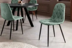Stilvolles 2er-Set Stühle GLAMM grün Chenille Cremona schwarze Metallbeine
