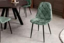 Stilvolles 2er-Set Stühle GLAMM grün Chenille Cremona schwarze Metallbeine