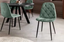 Stilvolles 2er-Set Stühle GLAMM grün Chenille Cremona schwarze Metallbeine