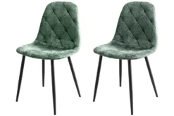 Stilvolles 2er-Set Stühle GLAMM grün Chenille Cremona schwarze Metallbeine