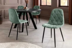 Stilvolles 2er-Set Stühle GLAMM grün Chenille Cremona schwarze Metallbeine