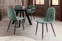 Stilvolles 2er-Set Stühle GLAMM grün Chenille Cremona schwarze Metallbeine