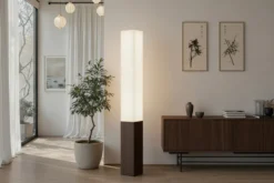 Stilvolle Stehlampe PARIS CLASSIC 160cm weißer Stoffschirm dunkelbrauner Fuß
