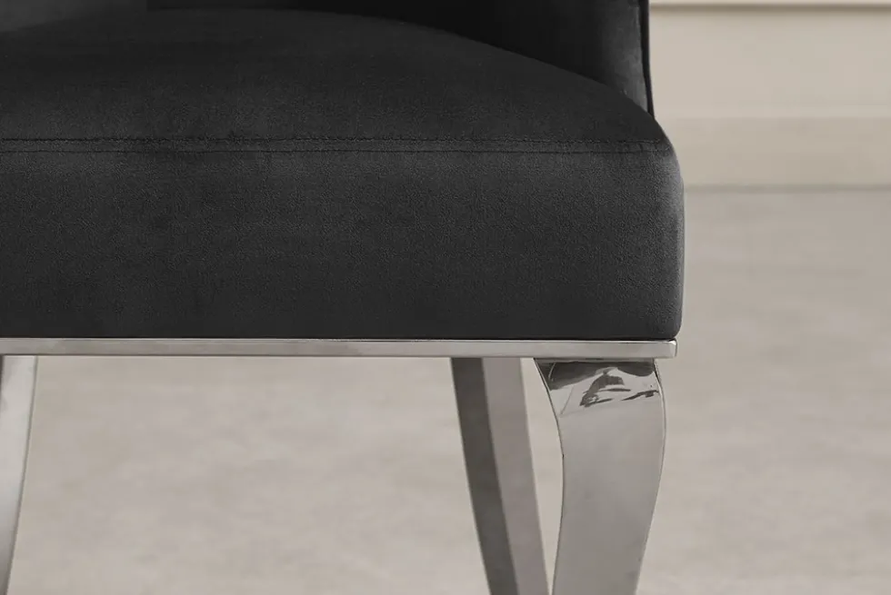 Stuhl MODERN BAROCK DELUXE schwarz Samt silber Edelstahlbeine mit Löwenkopf