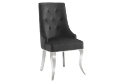 Stuhl MODERN BAROCK DELUXE schwarz Samt silber Edelstahlbeine mit Löwenkopf