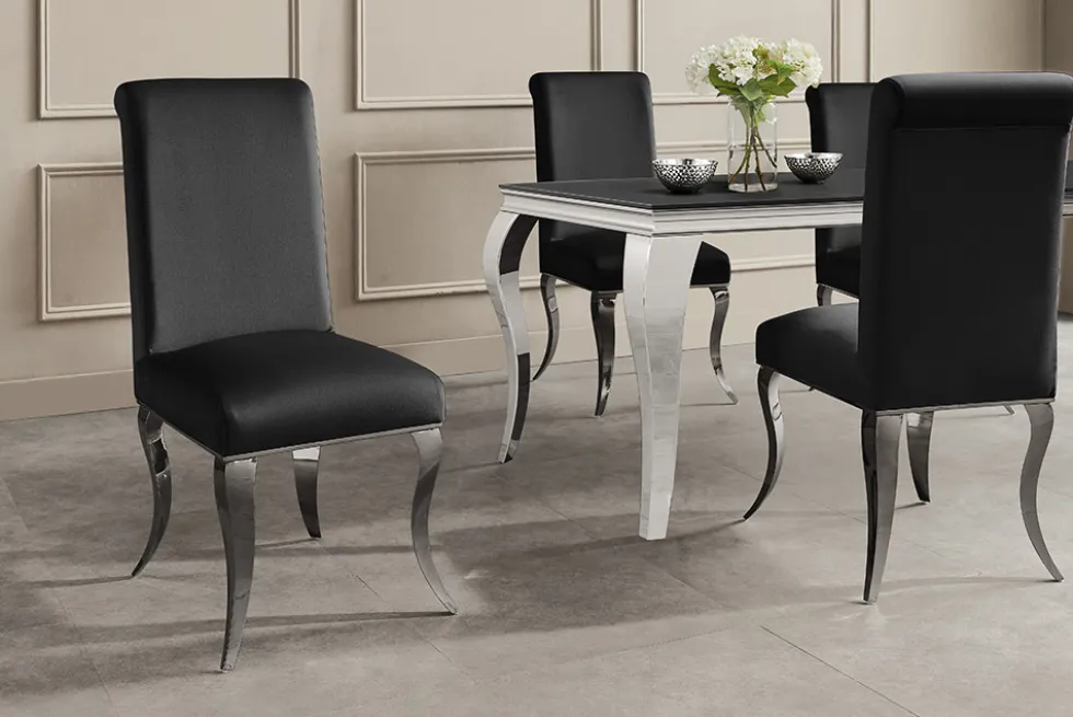 Stuhl MODERN BAROCK DELUXE schwarz Samt mit silbernen Edelstahlbeinen
