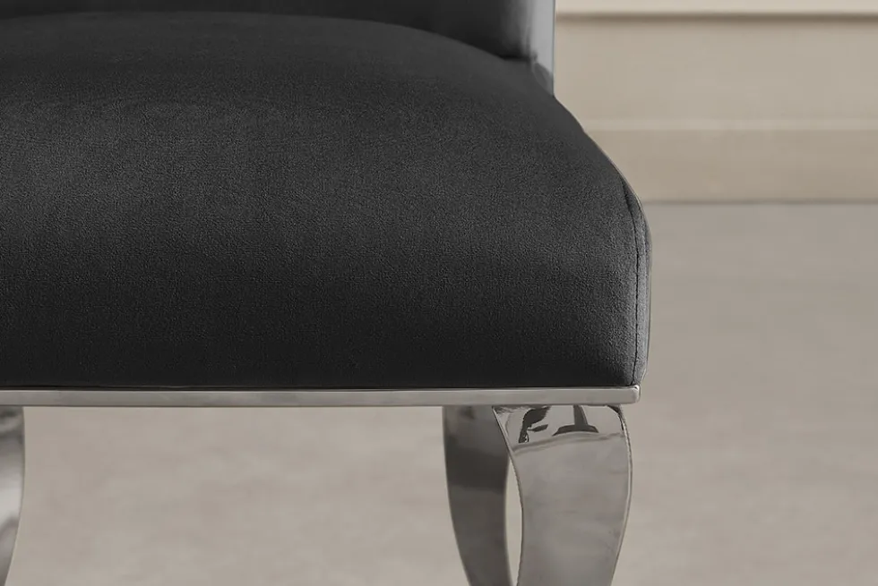 Stuhl MODERN BAROCK DELUXE schwarz Samt mit silbernen Edelstahlbeinen
