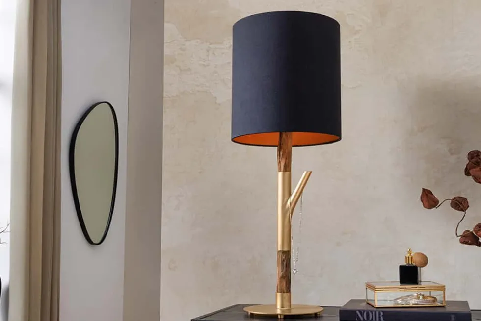 Tischlampe JEWELRY 75cm schwarz gold natur Eisenholz Massivholz