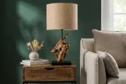 Treibholz Tischlampe HYPNOTIC 60cm natur Leinen-Schirm
