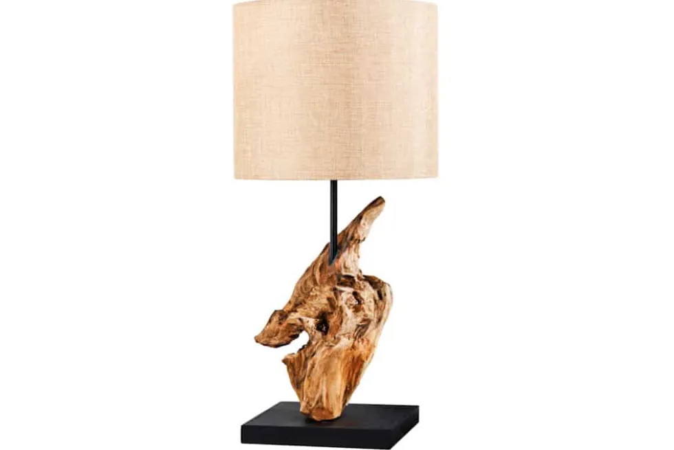 Treibholz Tischlampe HYPNOTIC 60cm natur Leinen-Schirm