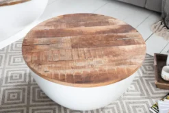 Upcycling Design Couchtisch INDUSTRIAL STORAGE 70cm weiß Mangoholz handmade