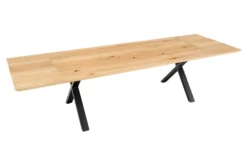 Verlängerbarer Esstisch WILD OAK 160-260cm natur Wildeiche Schweizer Kante X-Gestell
